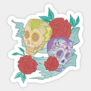 Duo Skull Flower Sticker